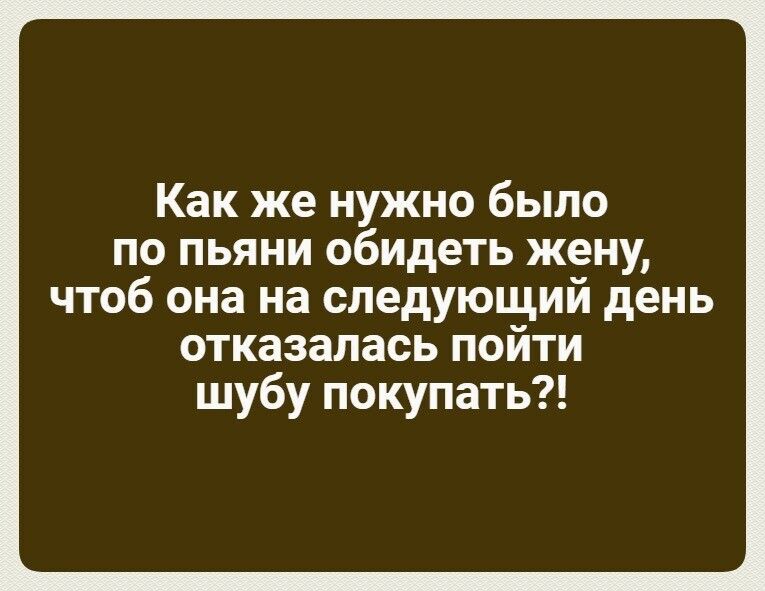 Как же нужно было по пьяни обидеть жену чтоб она на следующий день отказалась пойти шубу покупать