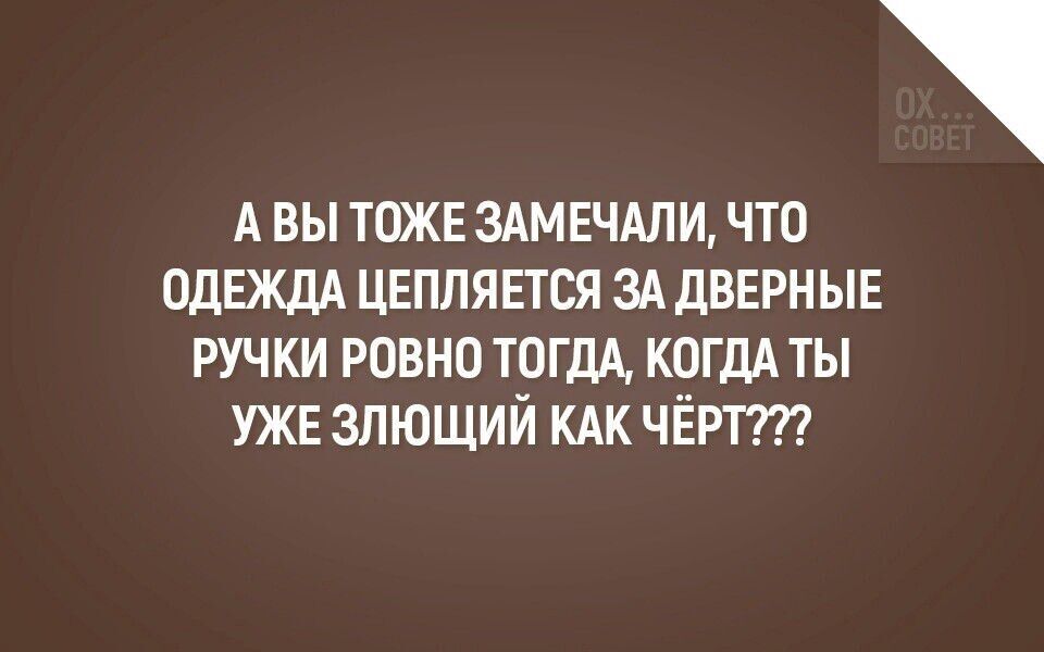 А ВЫ ТОЖЕ ЗАМ ЕЧАЛИ ЧТО ОДЕЖДА цвпляпся зддвврныв ручки ровно тогм КОГДА ты УЖЕ зпющий как чёрт