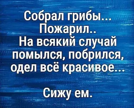 Собрайбибыгі Пожарил На всякий случай __ помылся побрилё одел всё красивое __ _Сижу ем