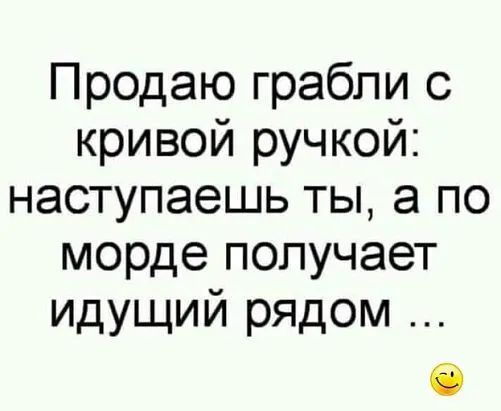 Продаю грабли с кривой ручкой наступаешь ты а по морде получает идущий рядом 0