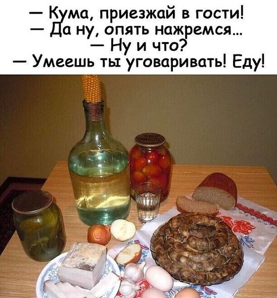 К ма приезжай в гости а ну опять нажремся Ну и что Умеешь ты уговаривать Еду