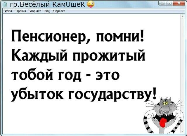 грВесЁпый Камишеко п Пенсионер помни Каждый прожитый тобой год это убыток государствуё с