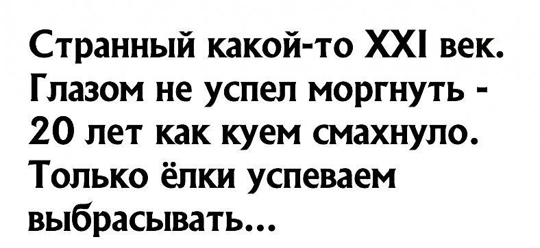 Странный какой то ХХ век Глазом не успел моргнуть 20 лет как куем смахнуло Только ёлки успеваем выбрасывать