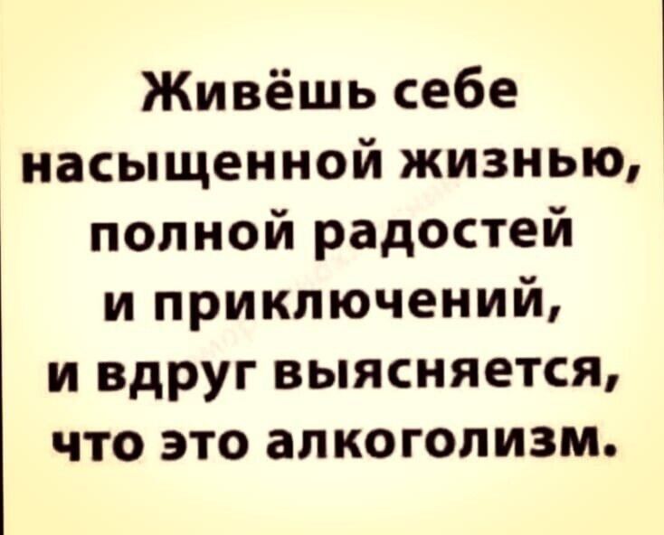 Живёшь себе насыщенной жизнью полной радостей и приключений и вдруг выясняется что это алкоголизм