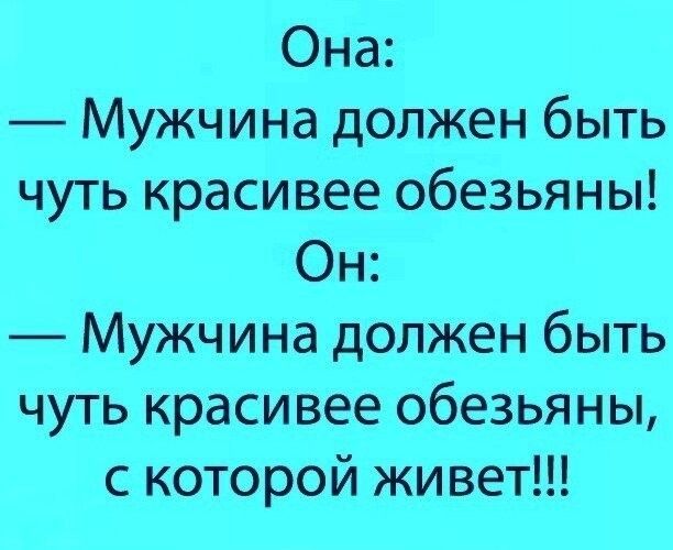 Она Мужчина должен быть чуть красивее обезьяны Он Мужчина должен быть чуть красивее обезьяны с которой живет