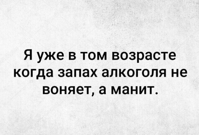 Я уже в том возрасте когда запах алкоголя не воняет а манит