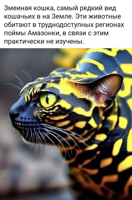Змеиная кошка самый редкий вид кошачьих в на Земле Эти животные обитают в труднодоступных регионах поймы Амазонки в связи с этим практически не изучены