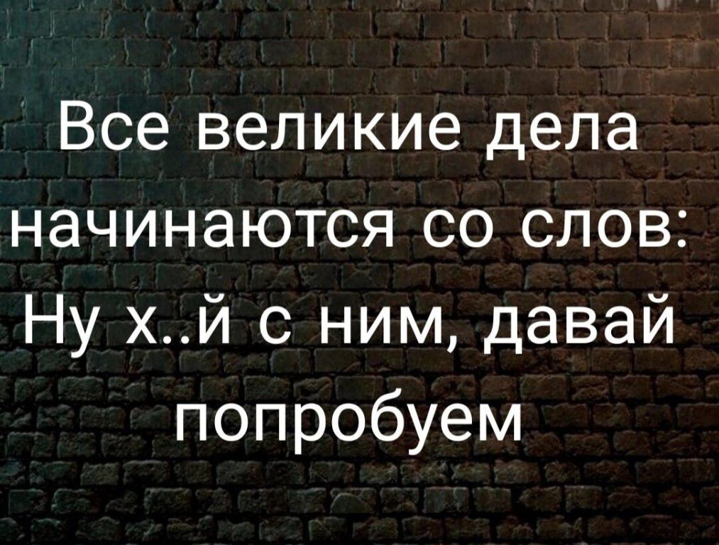 Все великие дела начинаются со слов Ну хй с ним давай попробуем