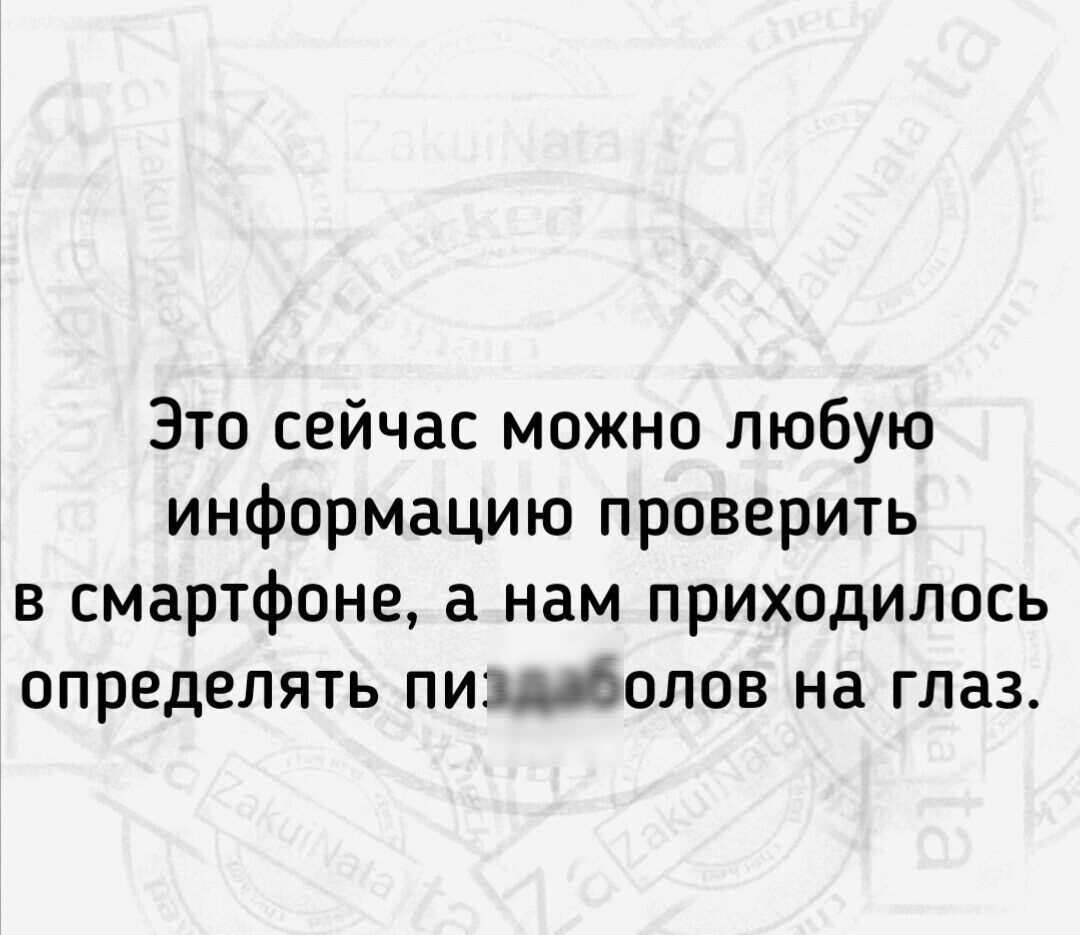 Это сейчас можно любую информацию проверить в смартфоне а нам приходилось определять пиздаболов на глаз