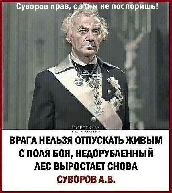 Суворов прав не поспоришь _ ВРАГА НЕАЬЗЯ ШПУСКАТЬ ЖИВЫМ с ПОАЯ БОЯ НЕАОРУБАЕННЫЙ АБС ВЫРОСТАП СНОВА ОУВОРОВ АВ