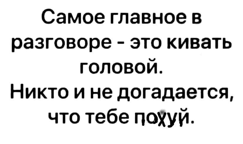 Самое главное в разговоре это кивать головой Никто и не догадается что тебе похуй