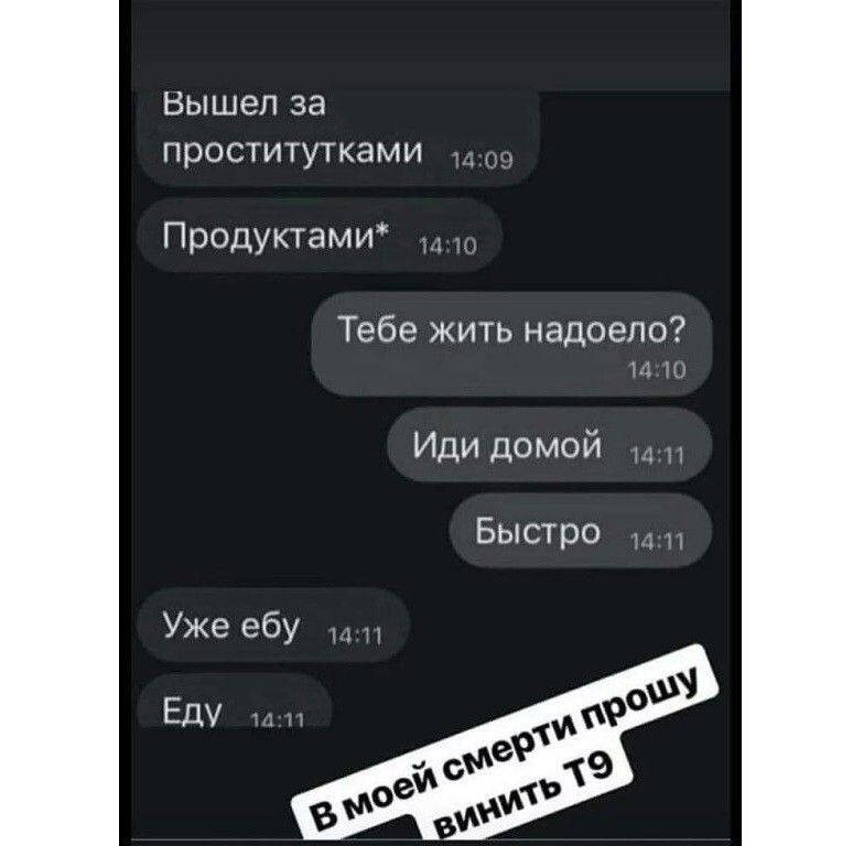 Вышел за просгичуч ками Продуктами Тебе жить надоело Иди домой Бысюо