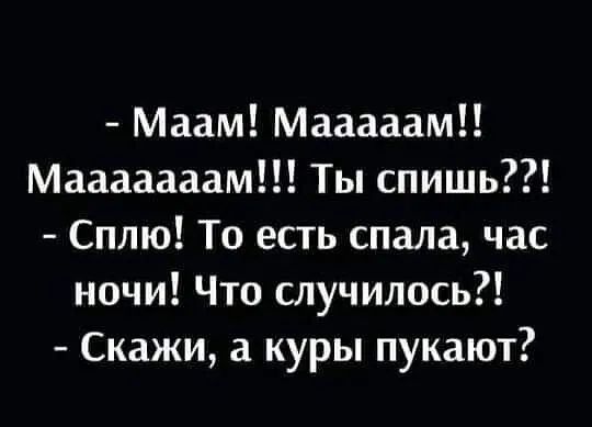 Маам МааааамП Мааааааам Ты спишь Сплю То есть спала час ночи Что случилось Скажи а куры пукают