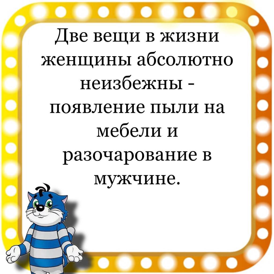 Две вещи в жизни женщины абсолютно неизбежны появление пыли на мебели и разочарование в мужчине