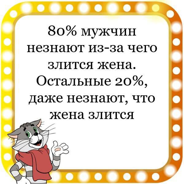 В 80 мужчин незнают из за чего злится жена Остальные 20