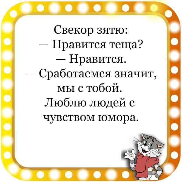 Свекор зятю Нравится теща Нравится Сработаемся значит мы с тобой Люблю людей с чувством юмора