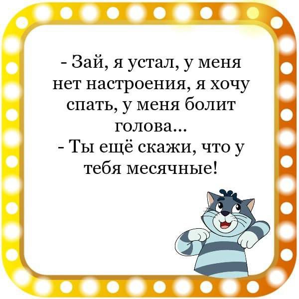 Зай я устал у меня нет настроения я хочу спать у меня болит голова Ты ещё скажи что у тебя месячные