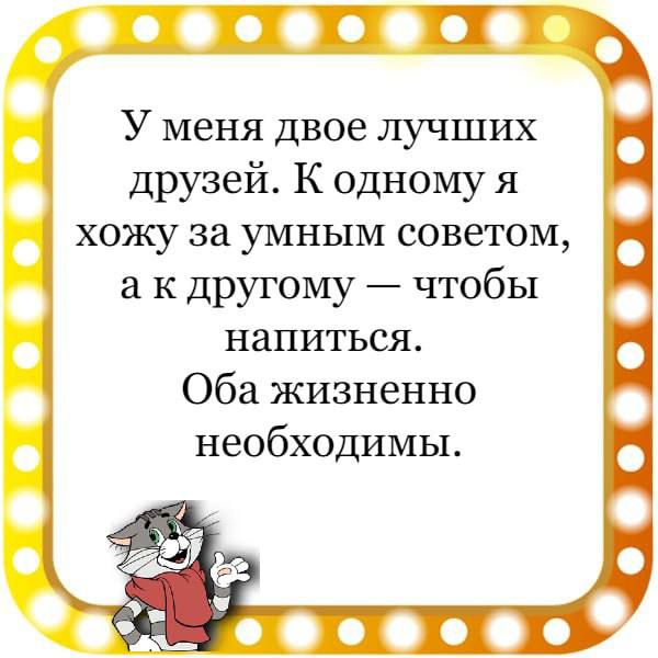 У меня двое лучших друзей К одному я хожу за умным советом а к другому чтобы напиться Оба жизненно необходимы