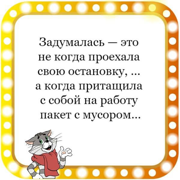 песосос Задумалась это не когда проехала свою остановку а когда притащила с собой на работу пакет с мусором