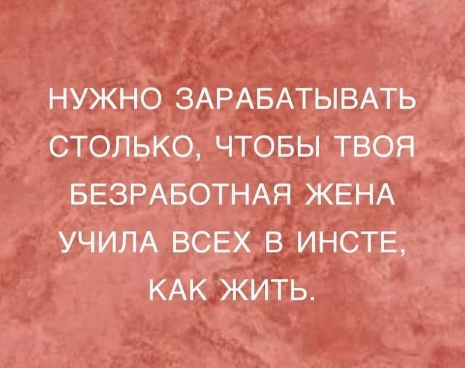 НУЖНО ЗАРАБАТЫВАТЬ СТОЛЬКО ЧТОБЫ ТВОЯ БЕЗРАБОТНАЯ ЖЕНА УЧИЛА ВСЕХ В ИНСТЕ КАК ЖИТЬ