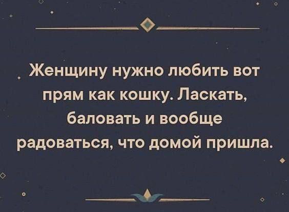 Ф Женщину нужно любить вот прям как кошку Ласкать баловать и вообще радоваться что домой пришла