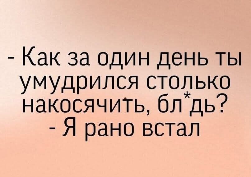 - Как за один день ты умудрился столько накосячить, бл*дь? - Я рано встал