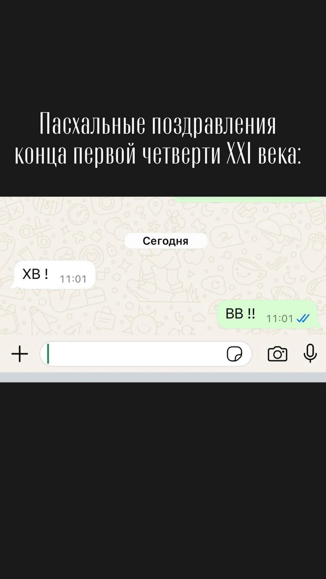 Пасхальные поздравления конца первой четверти XXI века:

ХВ !

BB !!