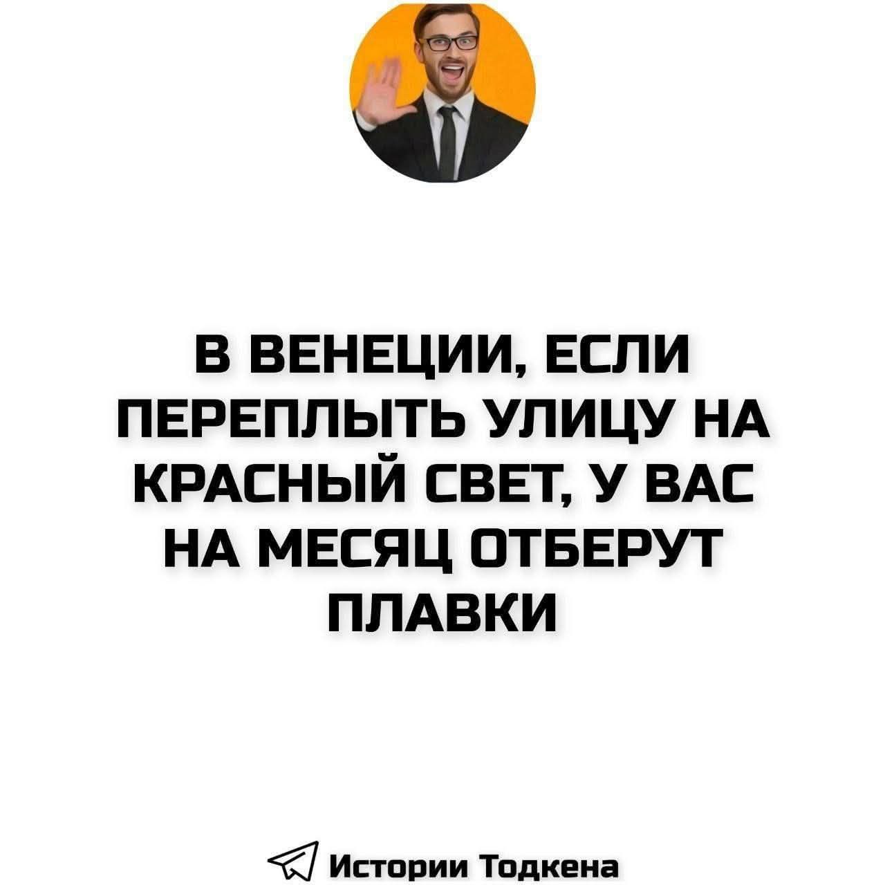 В ВЕНЕЦИИ, ЕСЛИ ПЕРЕПЛЫТЬ УЛИЦУ НА КРАСНЫЙ СВЕТ, У ВАС НА МЕСЯЦ ОТБЕРУТ ПЛАВКИ