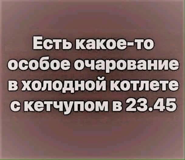 Есть какое-то особое очарование в холодной котлете с кетчупом в 23.45