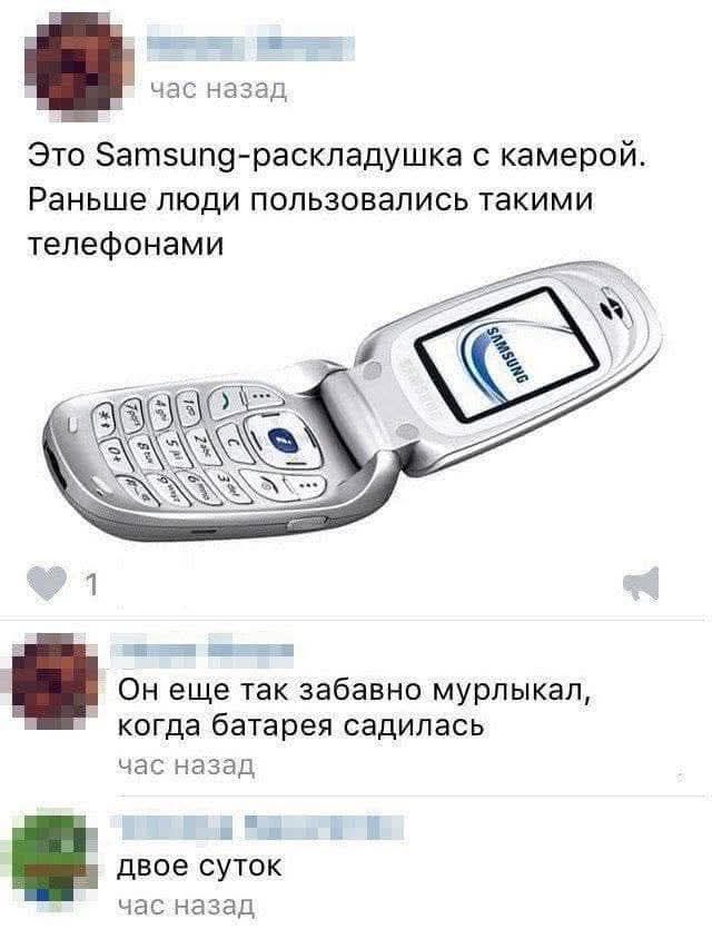 Это Samsung-раскладушка с камерой. Раньше люди пользовались такими телефонами. 
Он еще так забавно мурлыкал, когда батарея садилась
двое суток