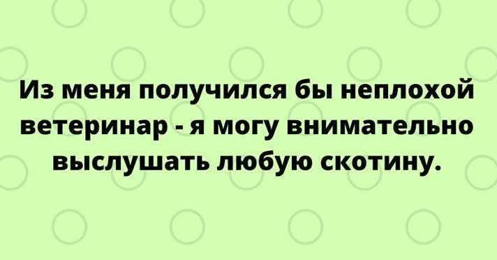 Из меня получился бы неплохой ветеринар - я мог бы внимательно выслушать любую скотинку.