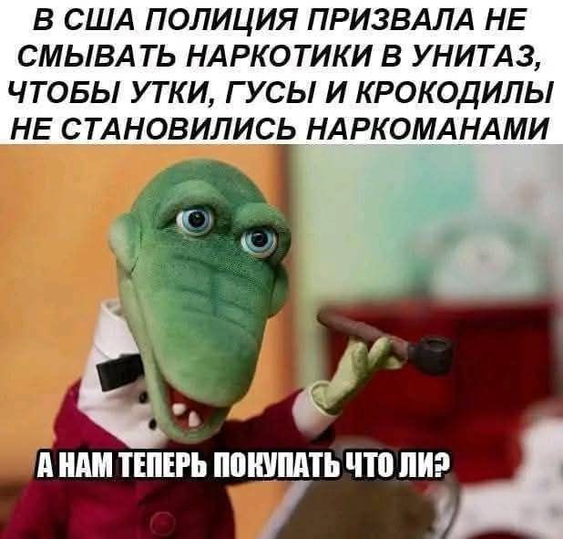 В США полиция призвала не смывать наркотики в унитаз, чтобы утки, гусы и крокодилы не стали наркоманами. А нам теперь купить что ли?