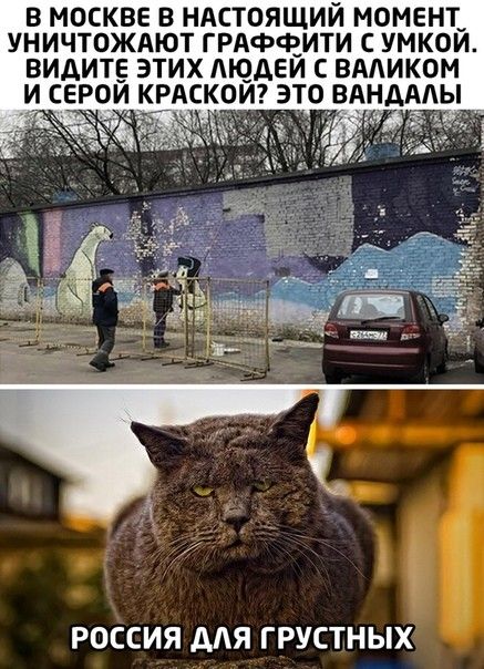 В МОСКВЕ В НАСТОЯЩИЙ МОМЕНТ УНИЧТОЖАЮТ ГРАФФИТИ С УМКОЙ ВИАИТЕ ЭТИХ ЛЮДЕЙ С ВАЛИКОМ И СЕРОЙ КРАСКОЙ ЭТО ВАНДААЫ РОССИЯ для грустных