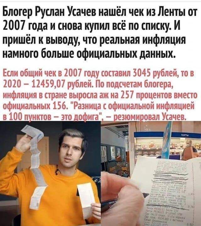 Блогер Руслан Усачев нашёл чек из Ленты от 2007 года и снова купил всё по списку И пришёл к выводу что реальная инфляция намного больше официальных данных