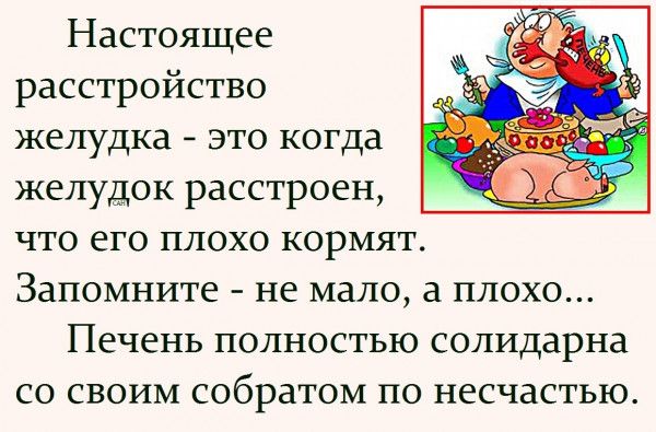 Настоящее расстройство желудка это когда желудок расстроен ЧТО ЕГО ПЛОХО КОРМЯТ Запомните не мало а плохо Печень полностью солидарна со своим собратом по несчастью