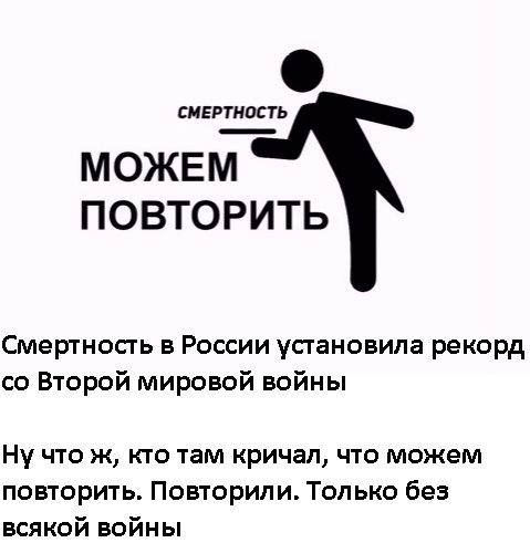 СМЕРГНПСТЬ МОЖЕМ ПОВТОРИТЬ Смертносгь в России усгановипа рекорд со Второй мировой войны Ну что ж кто там кричал что можем повторить Повторипи Только без всякой войны