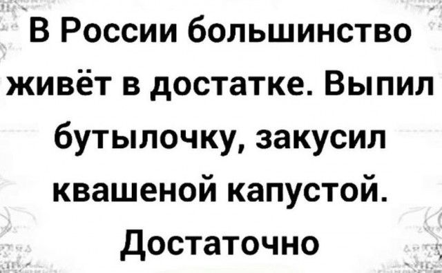 В России большинство живёт в достатке Выпил бутылочку закусил квашеной капустой Достаточно