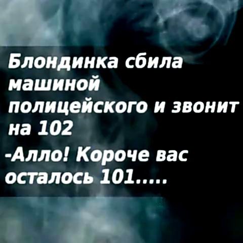 и Блондинка сбила машиной полицейского и звонит на 102 Алло Короче вас осталось 101 1