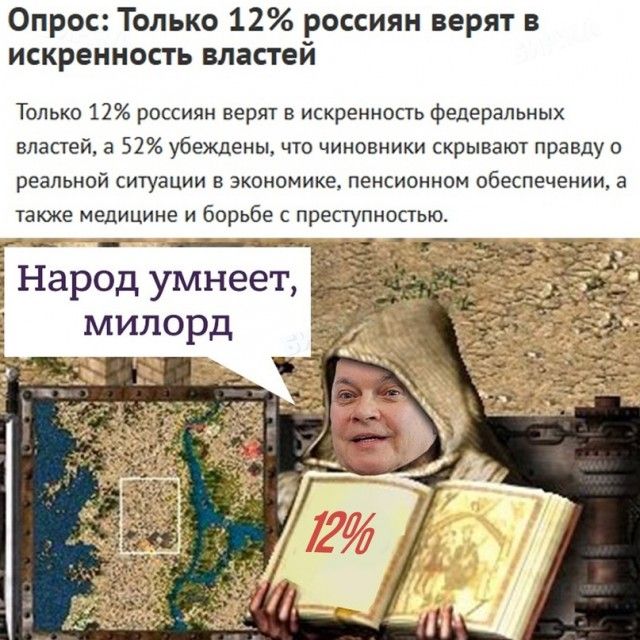 Опрос Только 12 россиян верят в искренность властей Только 12 россиян верят в искренность федеральных властей а 52 убеждены что чиновники скрывают правду о реальной ситуации в экономике пенсионном обеспечении а также медицине и борьбе с преступностью