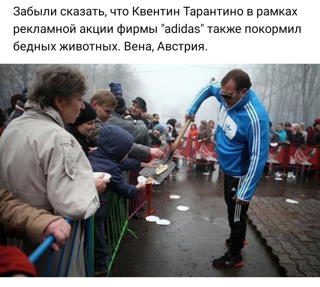Забыли сказать что Квентин Тарантино в рамках рекламной акции фирмы асііааз также покормил бедных животных Вена Австрия