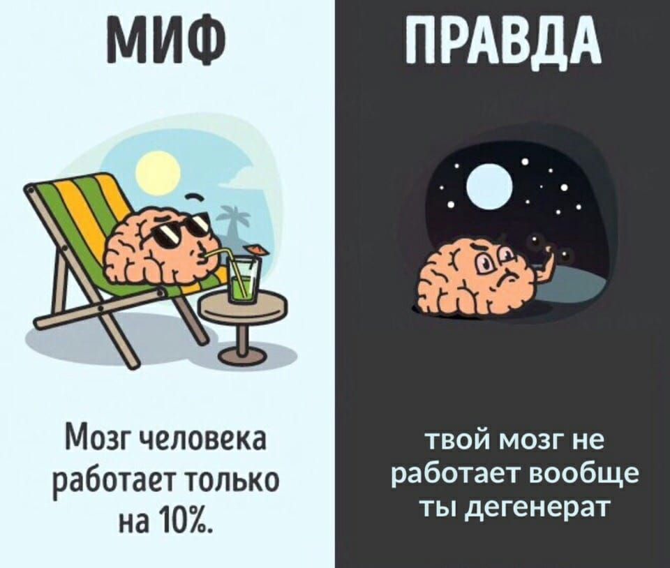 ПРАВДА МОЗГ человека твой мозг не работает только работает вообще на 10 ТЫ дегенерат