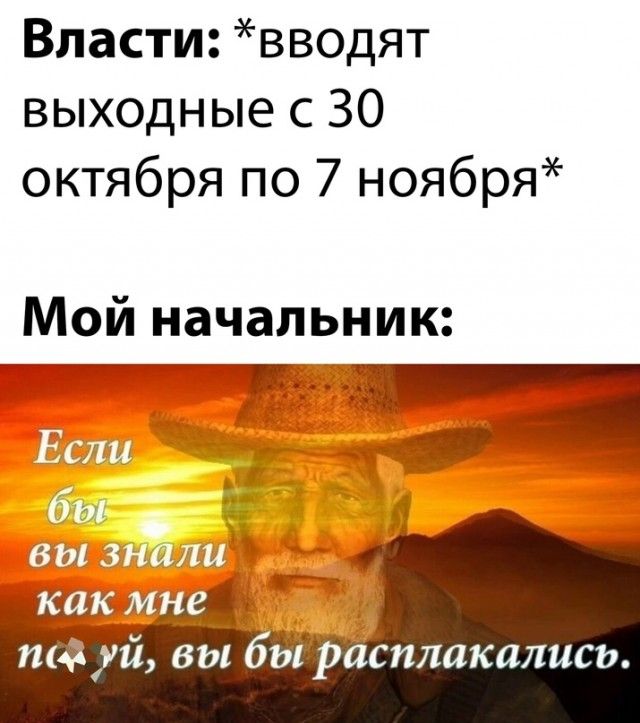 Власти вводят выходные с 30 октября по 7 ноября Мой начальник тіёуй вы т расплакались
