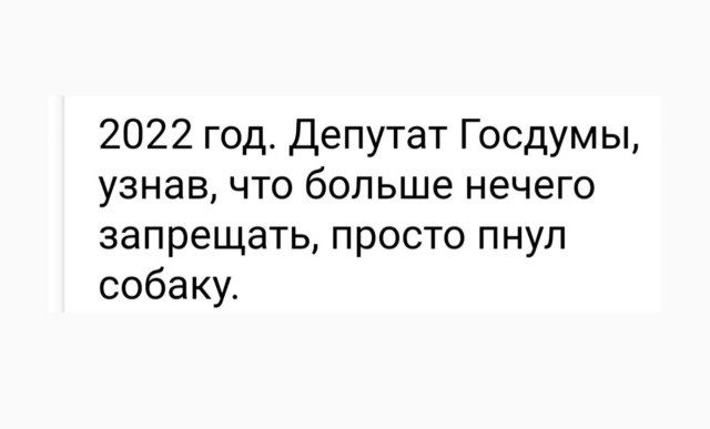 2022 год Депутат Госдумы узнав что больше нечего запрещать просто пнул собаку