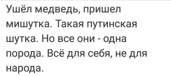 Ушёл медведь пришел мишутка Такая путинская шутка Но все они одна порода Всё для себя не для народа