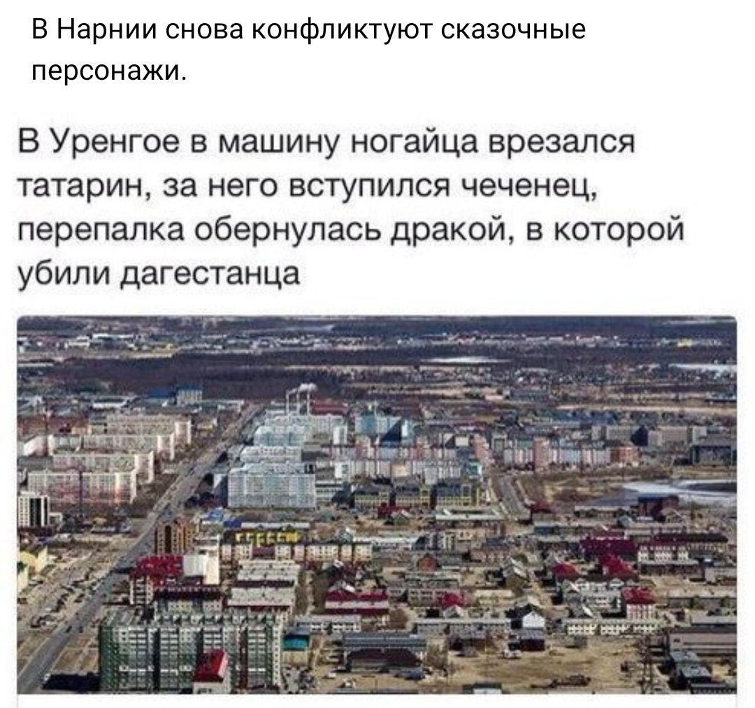 В Нарнии снова конфликтуют сказочные персонажи В Уренгое в машину ногайца врезался татарин за него вступился чеченец перепалка обернулась дракой в которой убили дагестанца __ __ __ шт _ ютггыгдпл 75 За