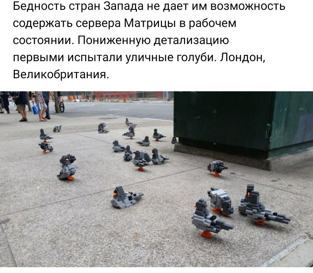 Бедность стран Запада не дает им возможность содержать сервера Матрицы в рабочем состоянии Пониженную детализацию первыми испытали уличные голуби Лондон Великобритания
