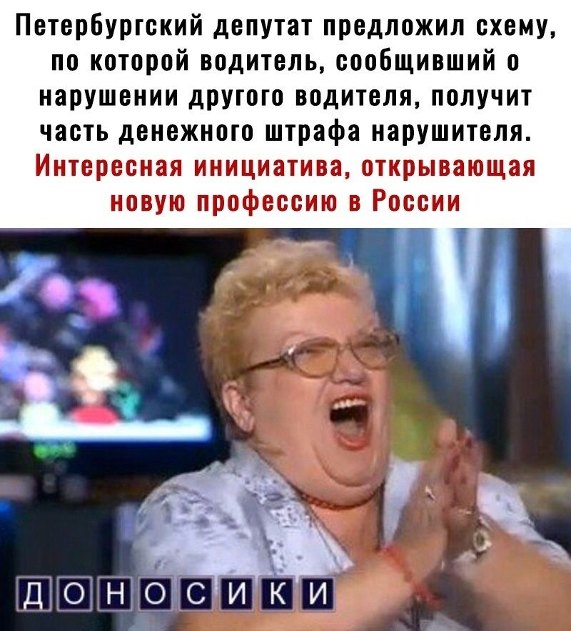 Петербургский депутат предложил схему по которой водитель сообщивший о нарушении другого водителя получит часть денежного штрафа нарушителя Интересная инициатива открывающая новую профессию в России доносикидра