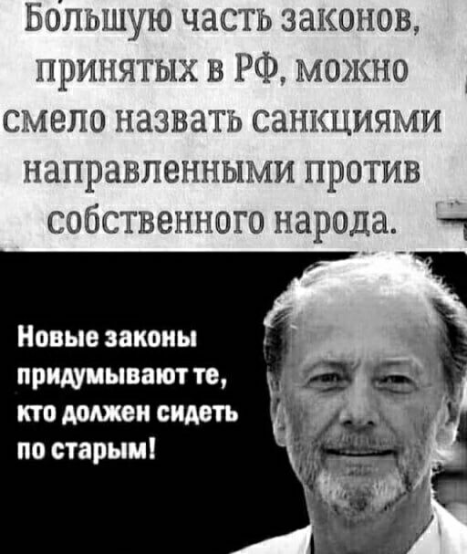 Большую часть законов принятых в РФ можно смело назвать санкциями направленными против собственного народа 41 _ Новые законы придумывают те кто должен сидеть по старым