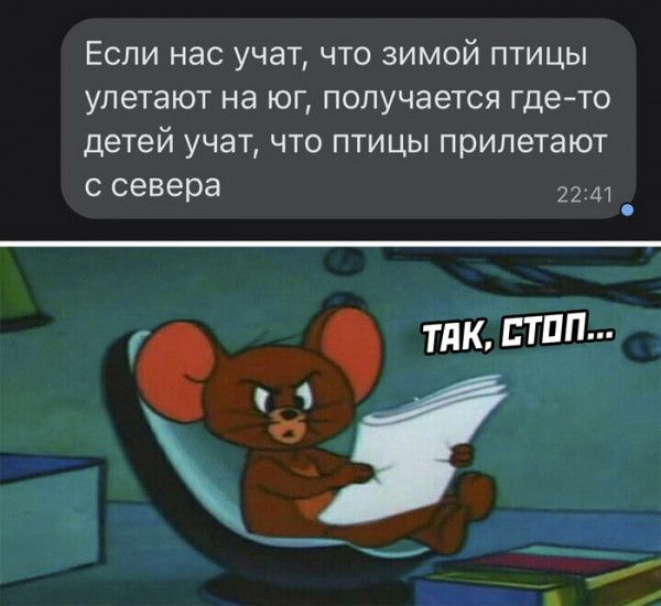 Если нас учат что зимой птицы улетают на юг получается гдето детей учат что птицы прилетают ссевера 22 М тдкстпп 1 а _ у _