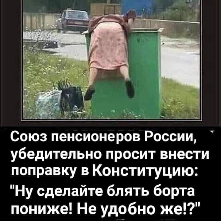Союз пенсионеров России убедительно просит внести поправку в Конституцию Ну сделайте блять борта пониже Не удобно же